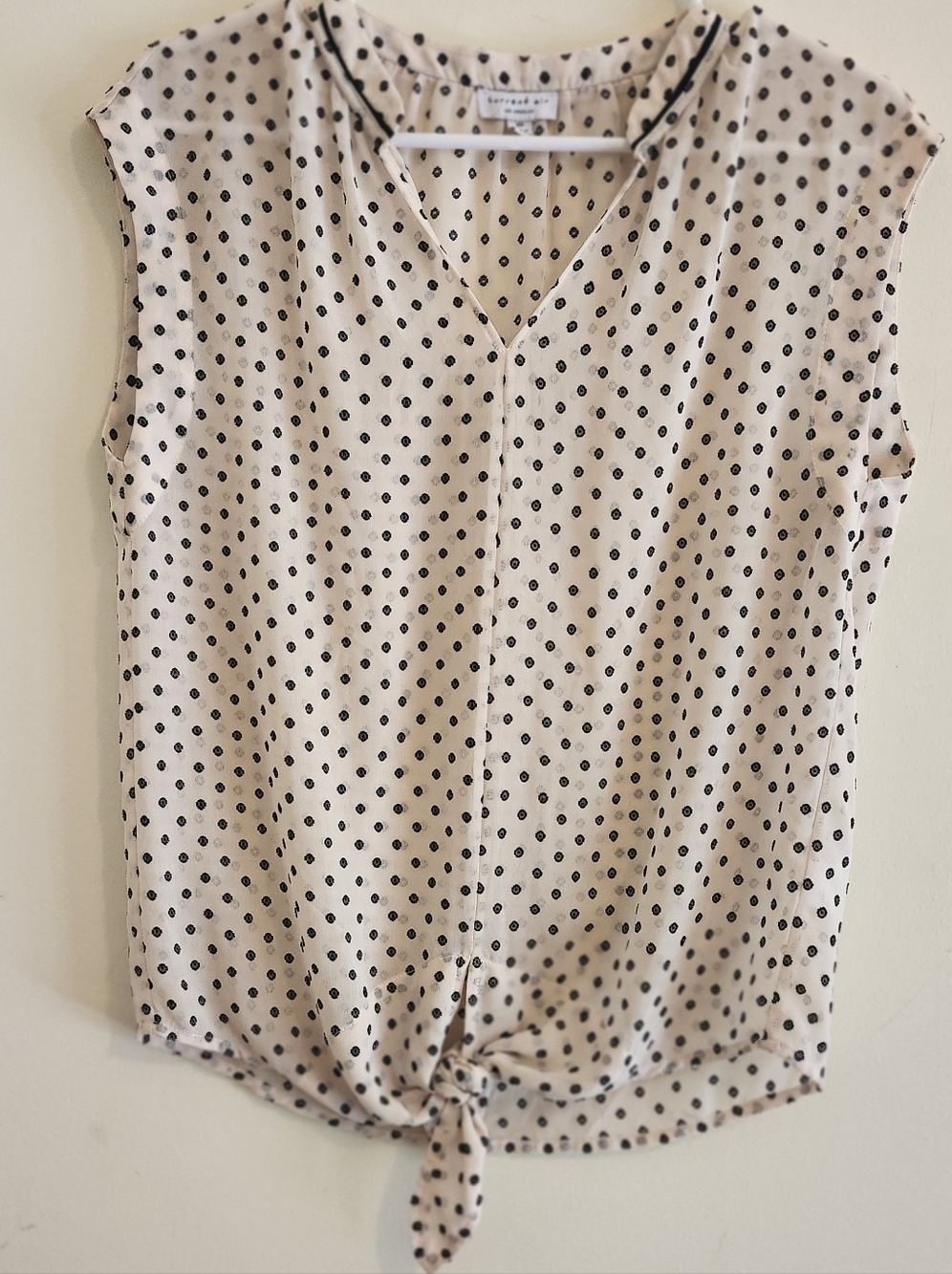 Sheer Sleeveless Cream Polka Dot Tie-Front Top